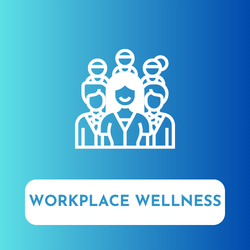 Icon of people with 'Workplace Wellness' text on a blue gradient background